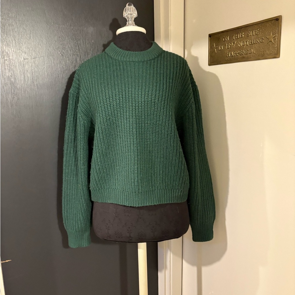 Weekday Forest Green Crew Neck Wool Blend Sweater